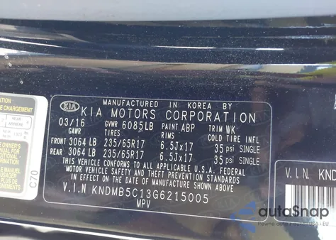 2016 Kia Sedona Lx z USA, uszkodzony, nr VIN KNDMB5C13G6215005